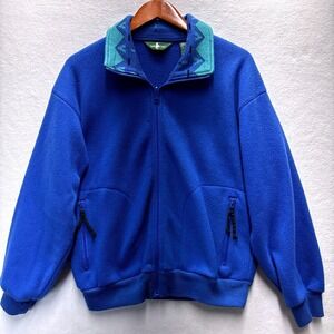 Vintage Hunt Club Fleece Sweater Men's Med Blue Full Zip Aztec Collar Outdoors